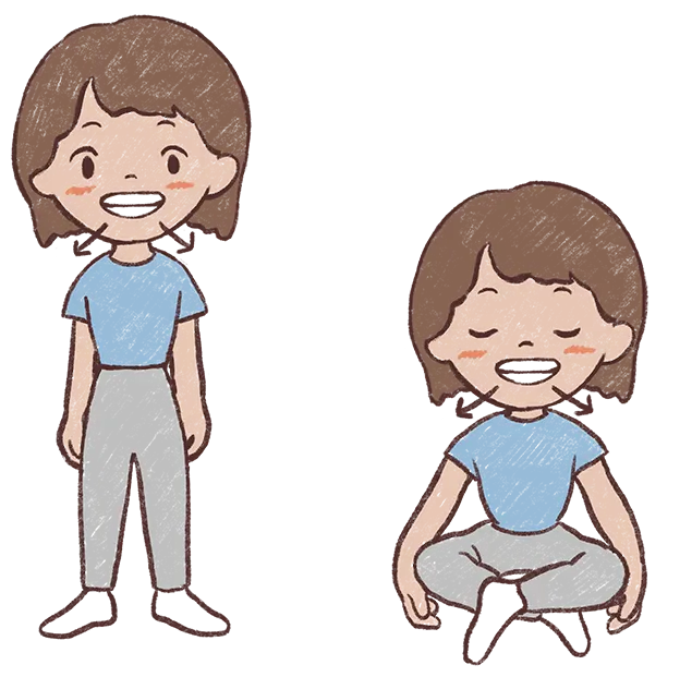鼻から息を吸い込み、歯を上下合わせて「い」の口をし、「スゥー」と歯の隙間から長く深い空気を出しリラックスします。
